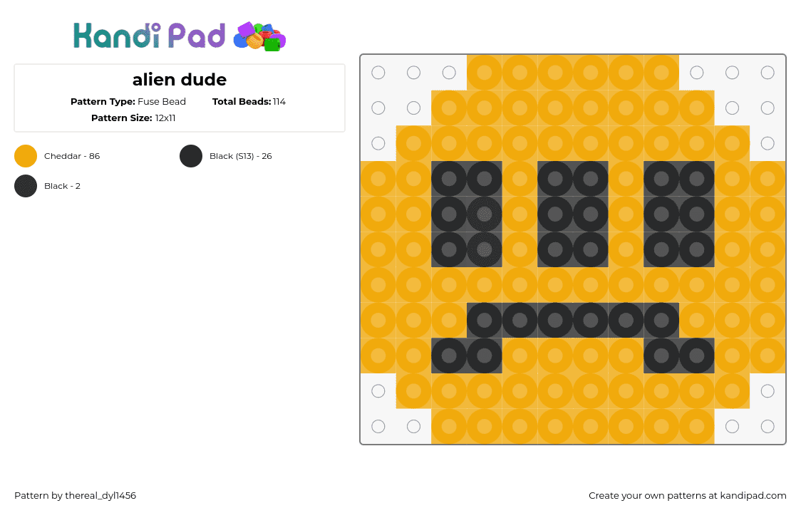 alien dude - Fuse Bead Pattern by thereal_dyl1456 on Kandi Pad - emoji,alien,smiley,eyes,simple,yellow,black