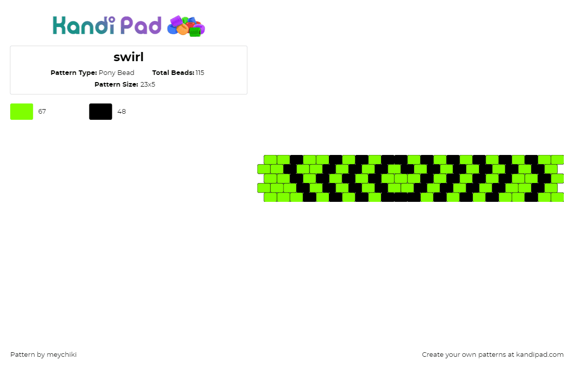 swirl - Pony Bead Pattern by meychiki on Kandi Pad - swirl,spiral,neon,trippy,cuff,green,black