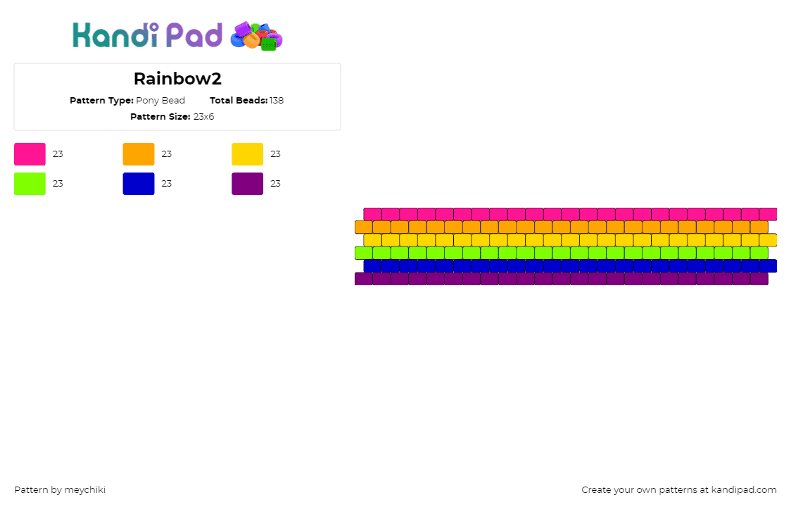 Rainbow2 - Pony Bead Pattern by meychiki on Kandi Pad - colorful,stripes,cuff,pink,orange,blue,green