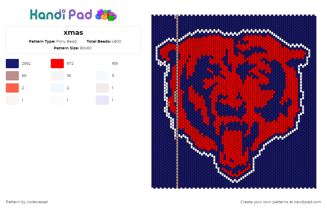 xmas - Pony Bead Pattern by violetvessel on Kandi Pad - bears,chicago,football,logo,team,sports,panel,orange,blue