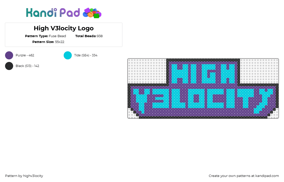 High V3locity Logo - Fuse Bead Pattern by highv3locity on Kandi Pad - high velocity,logo,text,light blue,purple