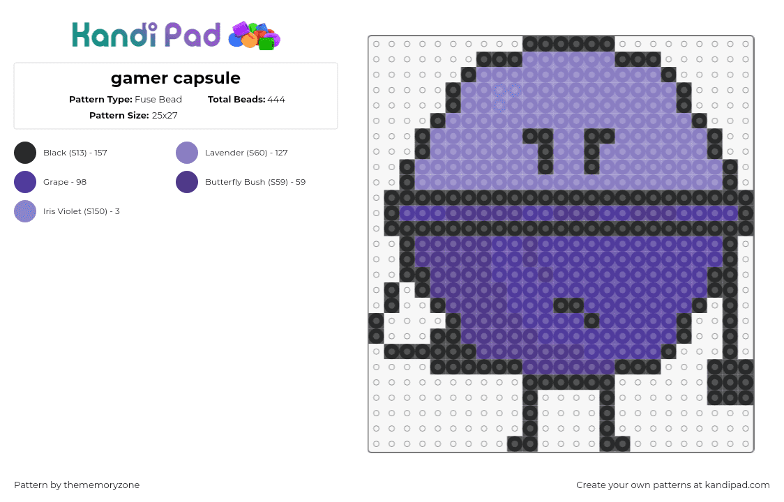 gamer capsule - Fuse Bead Pattern by thememoryzone on Kandi Pad - character,gaming,purple