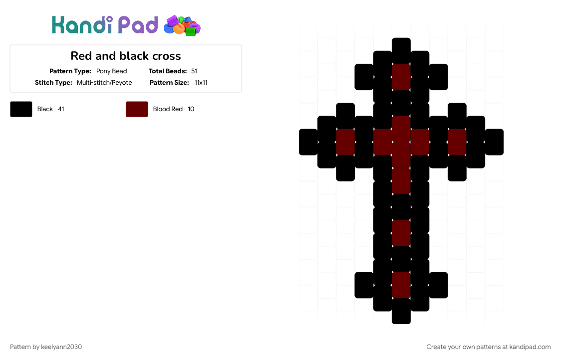 Red and black cross - Pony Bead Pattern by keelyann2030 on Kandi Pad - black