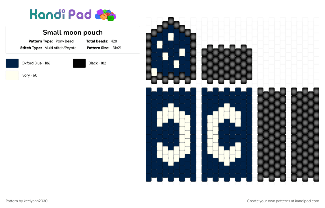 Small moon pouch - Pony Bead Pattern by keelyann2030 on Kandi Pad - blue