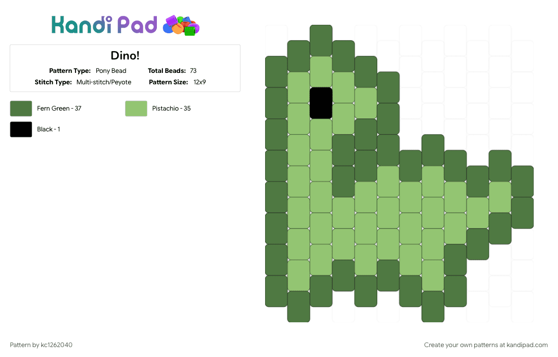 Dino! - Pony Bead Pattern by keelyann2030 on Kandi Pad - green