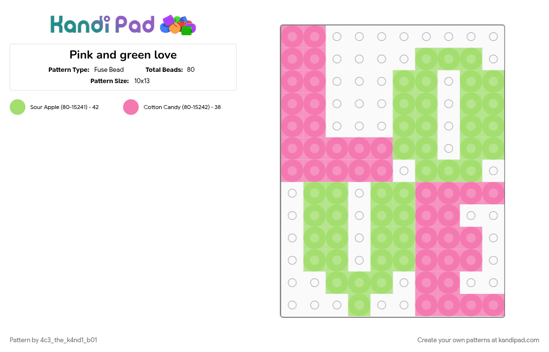 Pink and green love - Fuse Bead Pattern by 4c3_the_k4nd1_b01 on Kandi Pad - green, pink