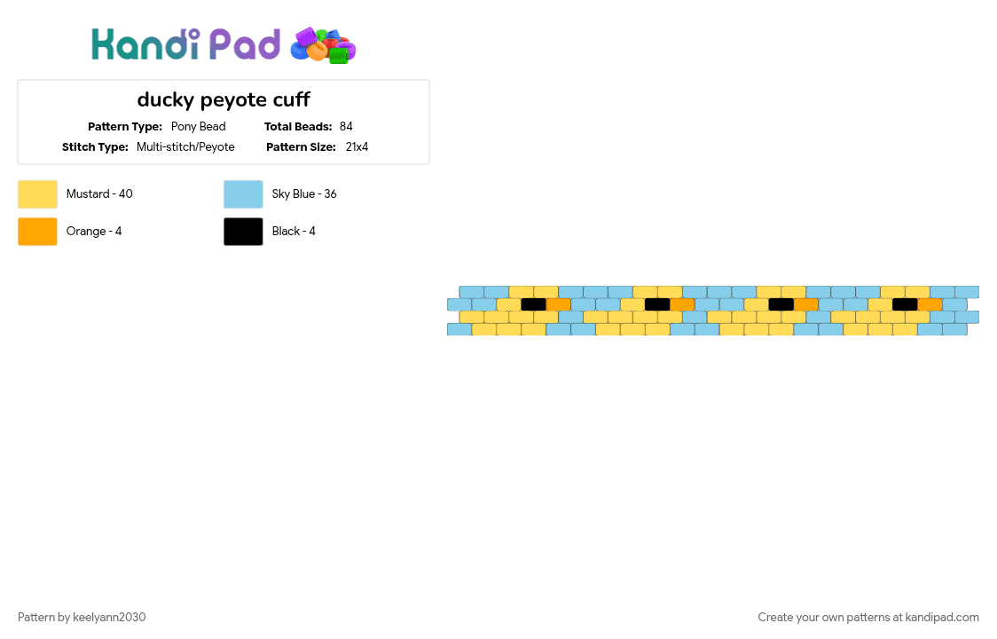 ducky peyote cuff - Pony Bead Pattern by keelyann2030 on Kandi Pad - light blue, yellow