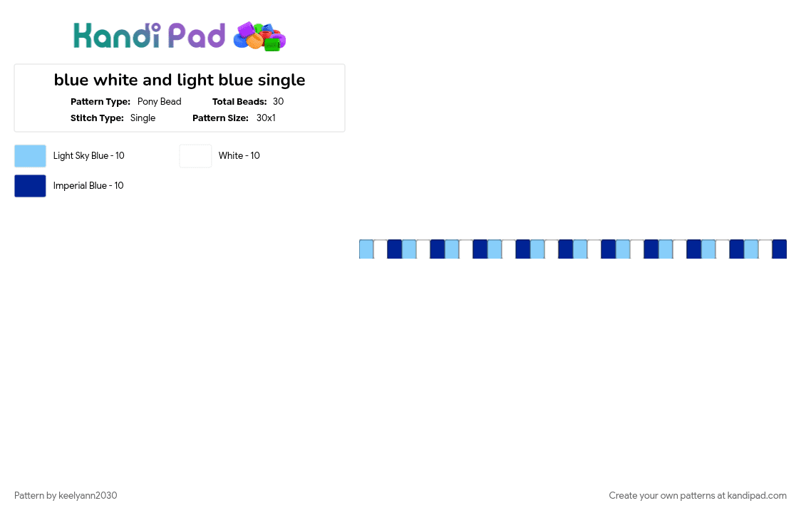 blue white and light blue single - Pony Bead Pattern by keelyann2030 on Kandi Pad - light blue, purple