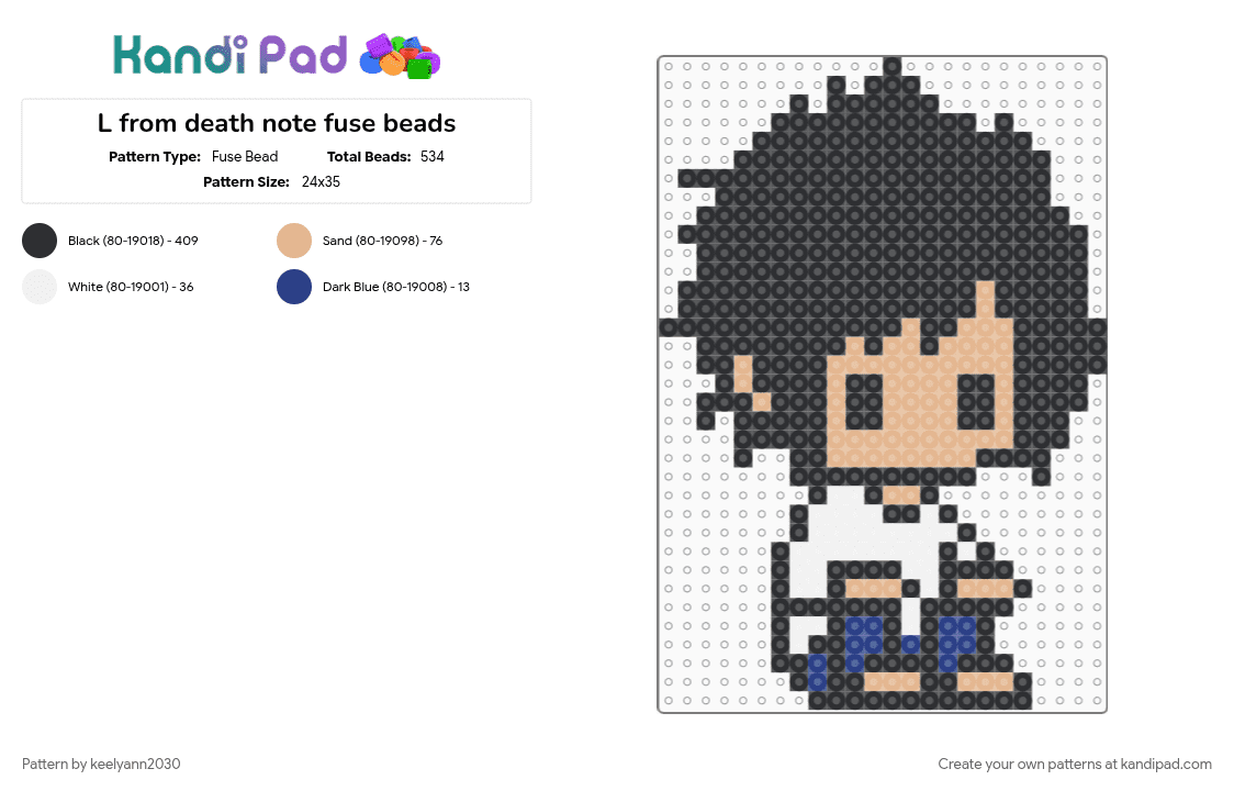 L from death note fuse beads - Fuse Bead Pattern by keelyann2030 on Kandi Pad - beige, black