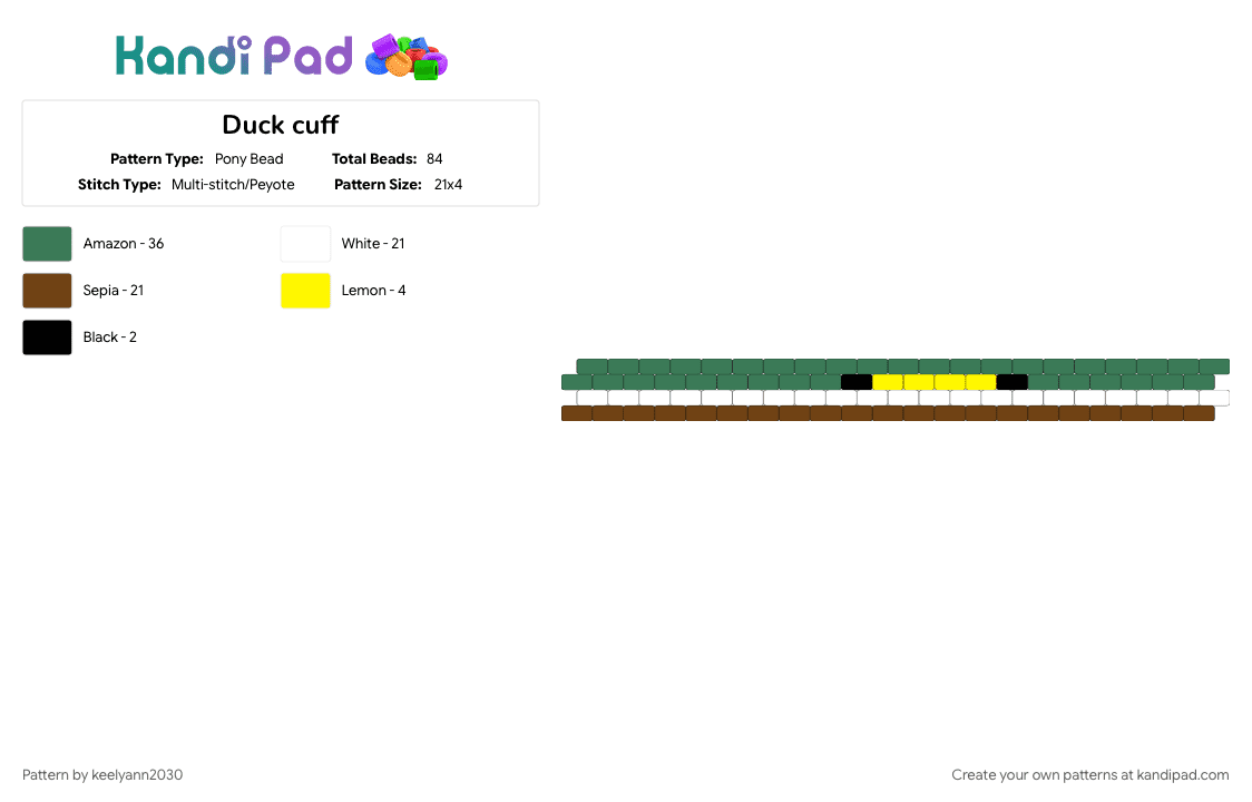 Duck cuff - Pony Bead Pattern by keelyann2030 on Kandi Pad - brown, teal