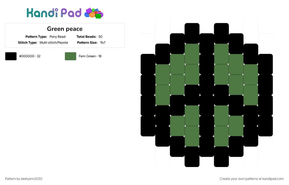 Green peace - Pony Bead Pattern by keelyann2030 on Kandi Pad - black, green