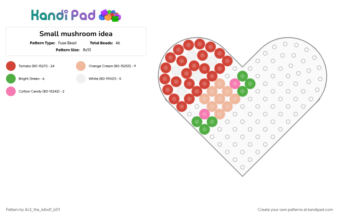 Small mushroom idea - Fuse Bead Pattern by 4c3_the_k4nd1_b01 on Kandi Pad - red