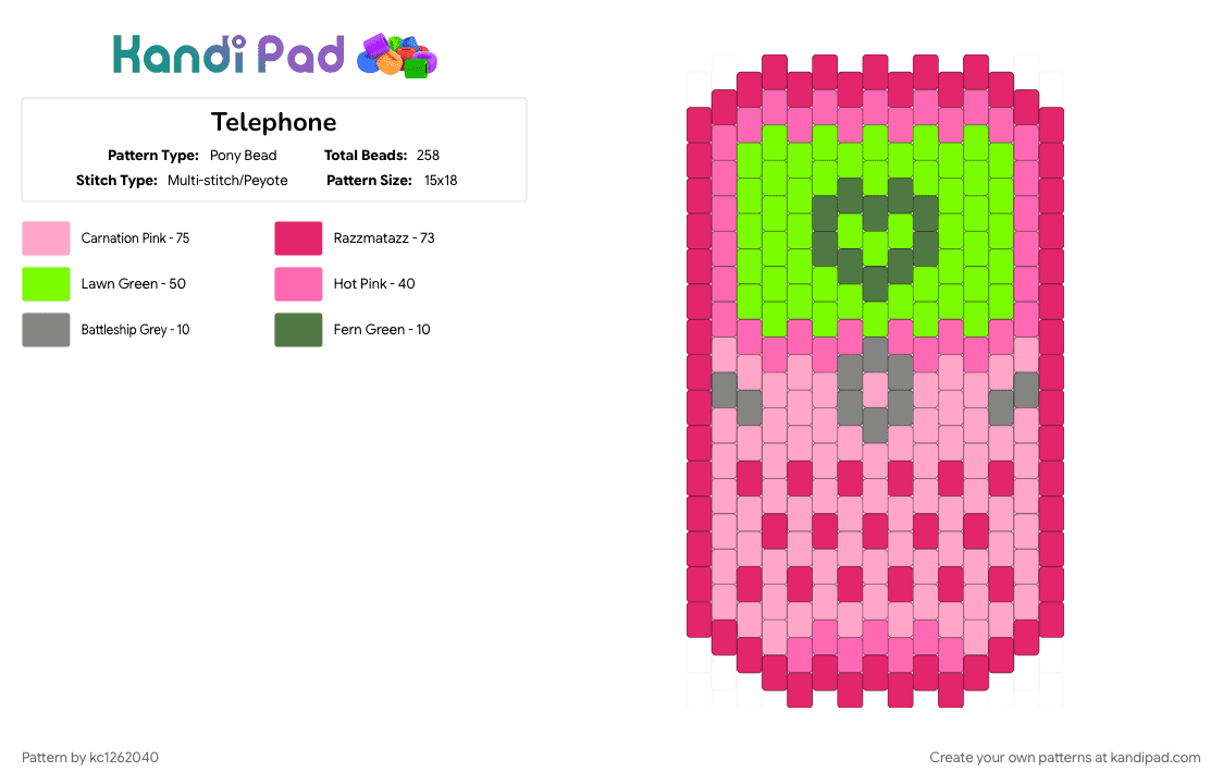 Telephone - Pony Bead Pattern by keelyann2030 on Kandi Pad - pink