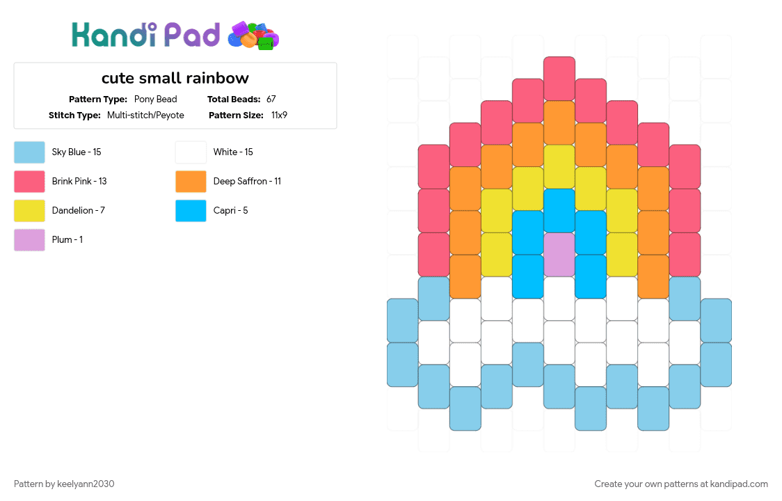 cute small rainbow - Pony Bead Pattern by keelyann2030 on Kandi Pad - light blue, orange, red