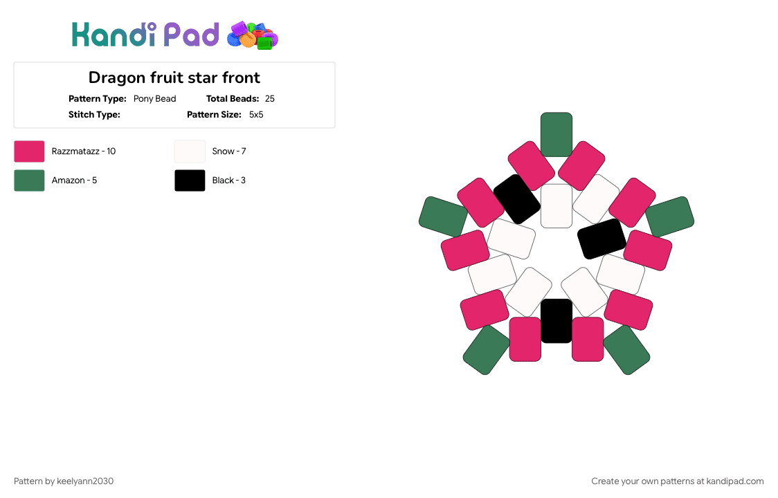Dragon fruit star front - Pony Bead Pattern by keelyann2030 on Kandi Pad - pink, teal