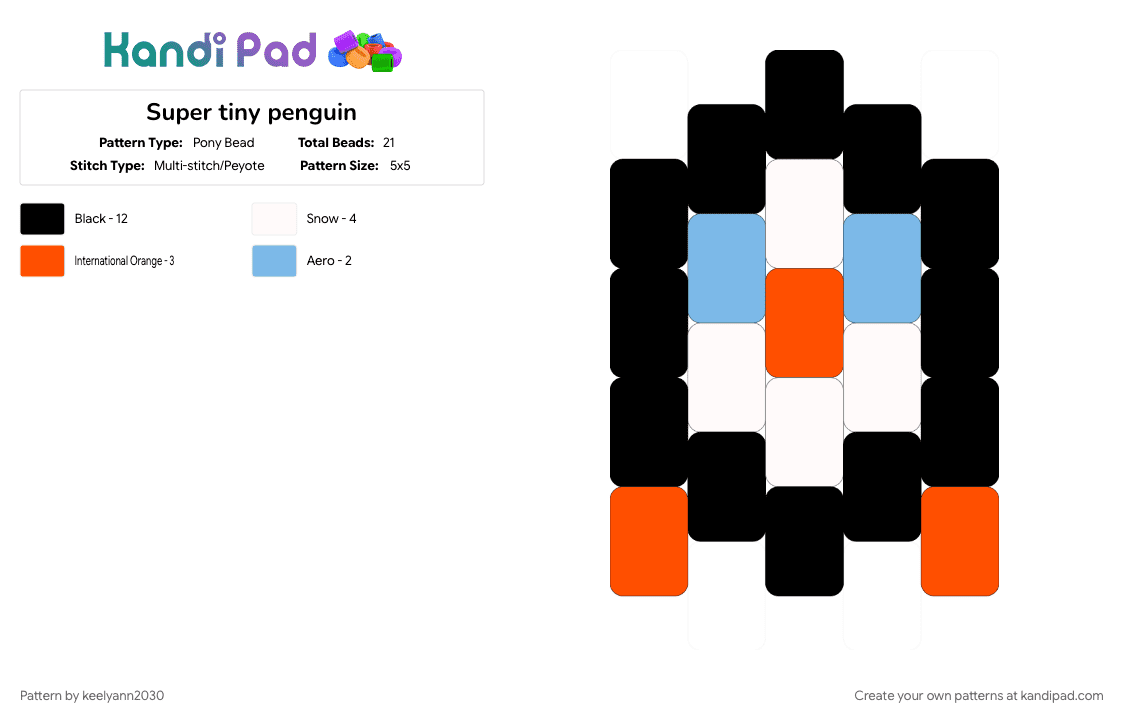 Super tiny penguin - Pony Bead Pattern by keelyann2030 on Kandi Pad - black, light blue, orange