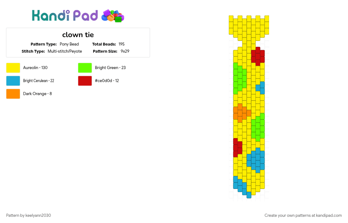 clown tie - Pony Bead Pattern by keelyann2030 on Kandi Pad - yellow