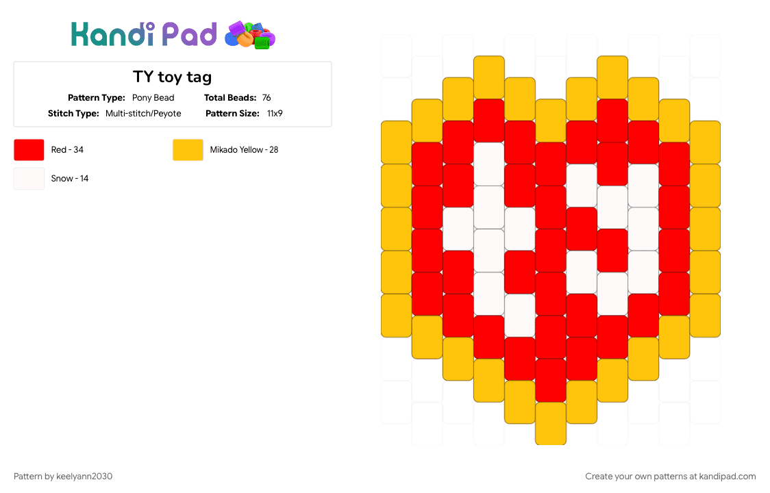 TY toy tag - Pony Bead Pattern by keelyann2030 on Kandi Pad - red, yellow