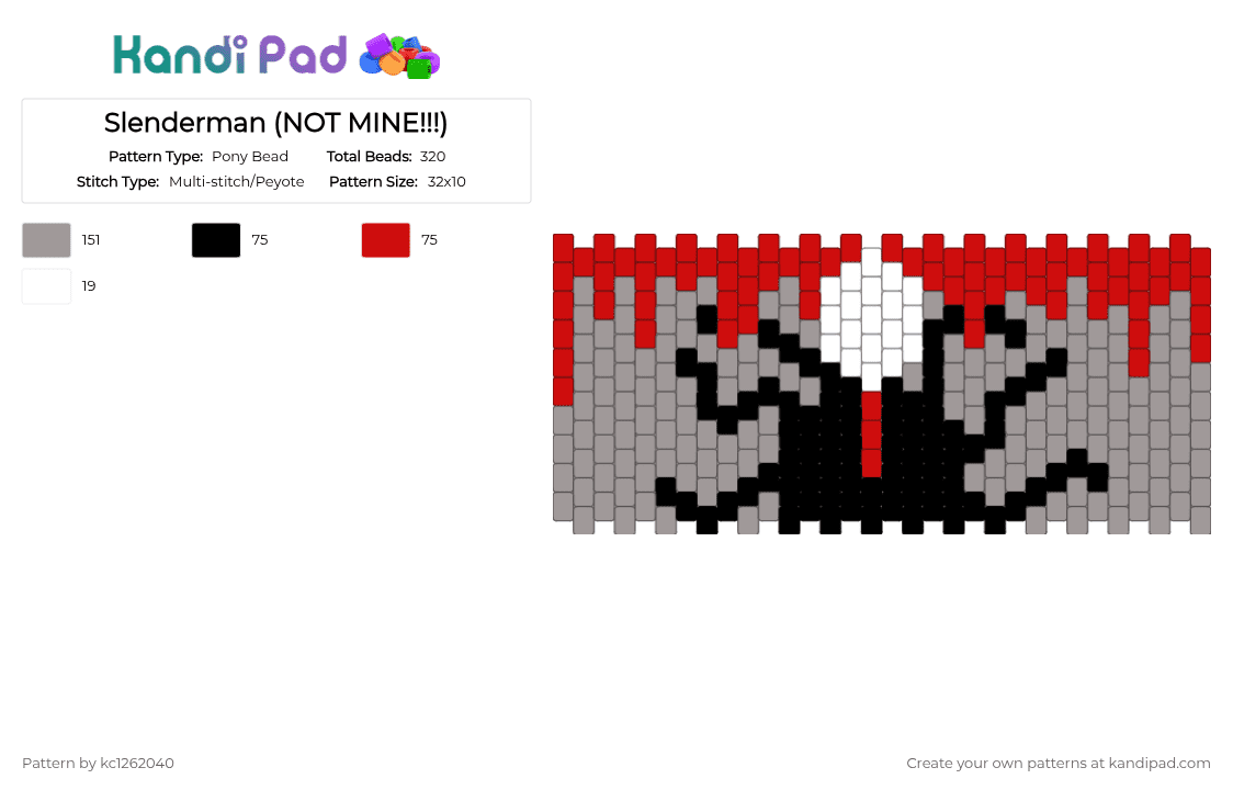 Slenderman (NOT MINE!!!) - Pony Bead Pattern by keelyann2030 on Kandi Pad - gray, red