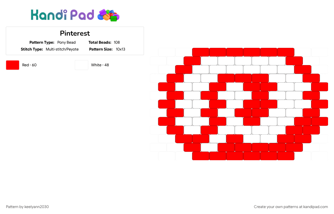 Pinterest - Pony Bead Pattern by keelyann2030 on Kandi Pad - red, white