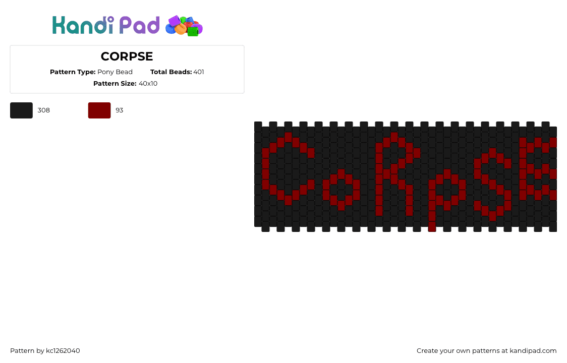 CORPSE - Pony Bead Pattern by kc1262040 on Kandi Pad - corpse,text,dark,cuff,black,red