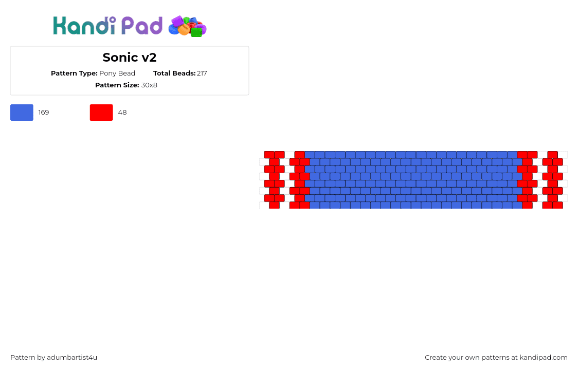 Sonic v2 - Pony Bead Pattern by adumbartist4u on Kandi Pad - sonic the hedgehog,sega,video game,cuff,blue,red