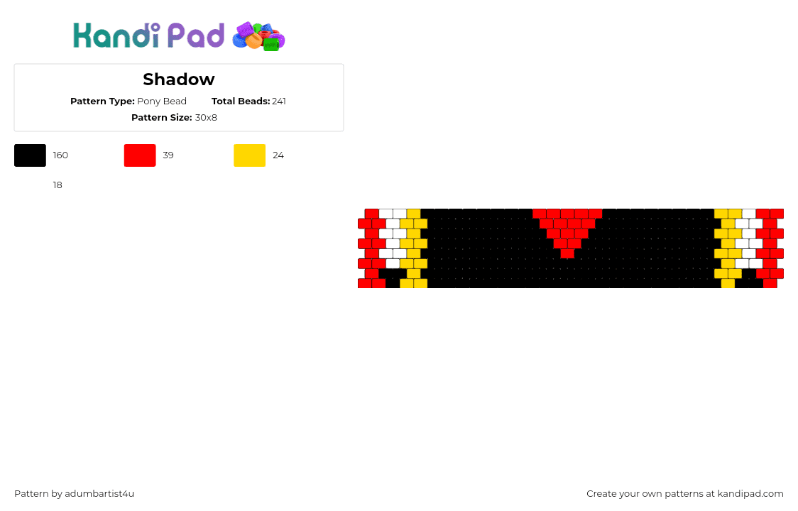 Shadow - Pony Bead Pattern by adumbartist4u on Kandi Pad - shadow,sonic the hedgehog,sega,video game,cuff,black,red,yellow