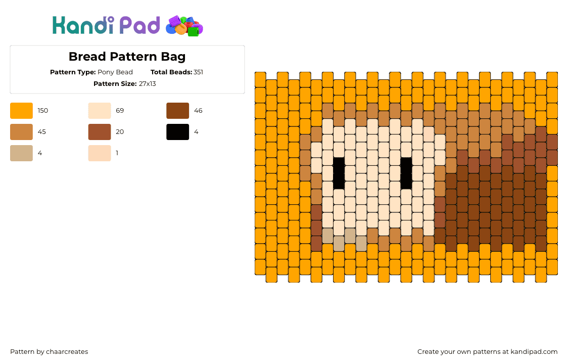 Bread Bag Base - Pony Bead Pattern by chaarcreates on Kandi Pad - bread,loaf,food,bag,panel,orange,tan