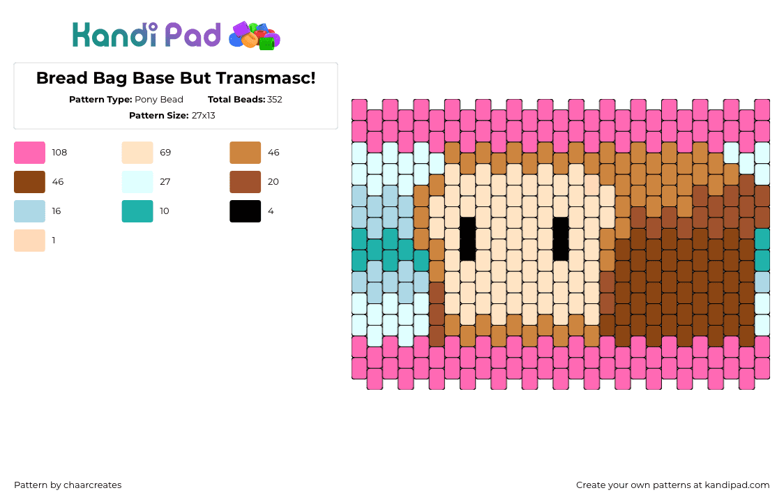 Bread Bag Base But Transmasc! - Pony Bead Pattern by chaarcreates on Kandi Pad - bread,transmasculine,loaf,food,pride,bag,panel,pink,light blue,tan