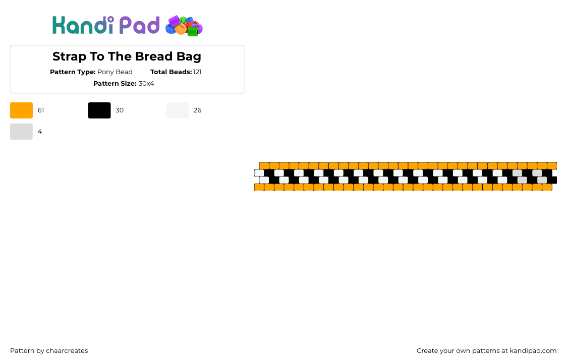 Strap To The Bread Bag - Pony Bead Pattern by chaarcreates on Kandi Pad - zipper,bread,checkered,strap,bag,orange,black,white