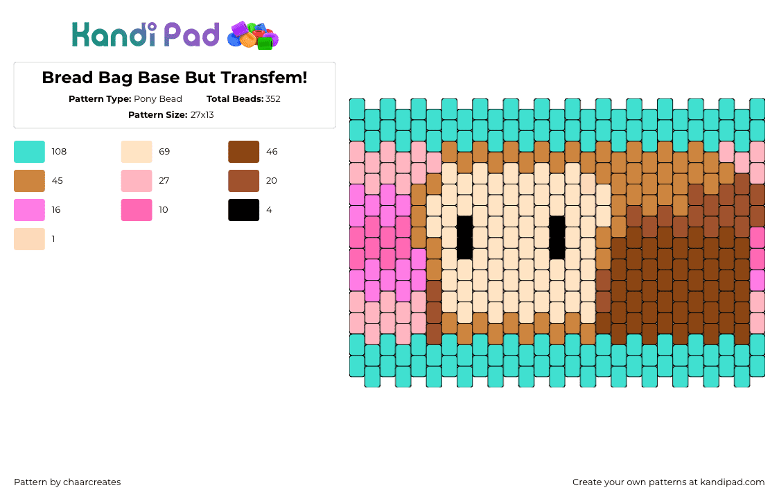 Bread Bag Base But Transfem! - Pony Bead Pattern by chaarcreates on Kandi Pad - bread,transfeminine,loaf,food,pride,bag,panel,pink,teal,tan