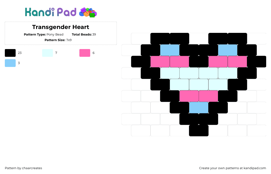 Transgender Heart - Pony Bead Pattern by chaarcreates on Kandi Pad - transgender,heart,pride,black,pink,light blue