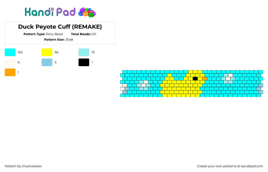 Duck Peyote Cuff (REMAKE) - Pony Bead Pattern by chaarcreates on Kandi Pad - duck,bird,water,animal,cuff,yellow,light blue