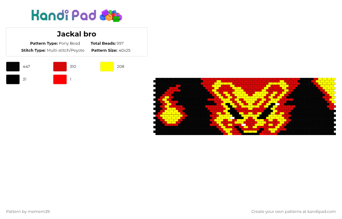 Jackal bro - Pony Bead Pattern by memem39 on Kandi Pad - red,yellow
