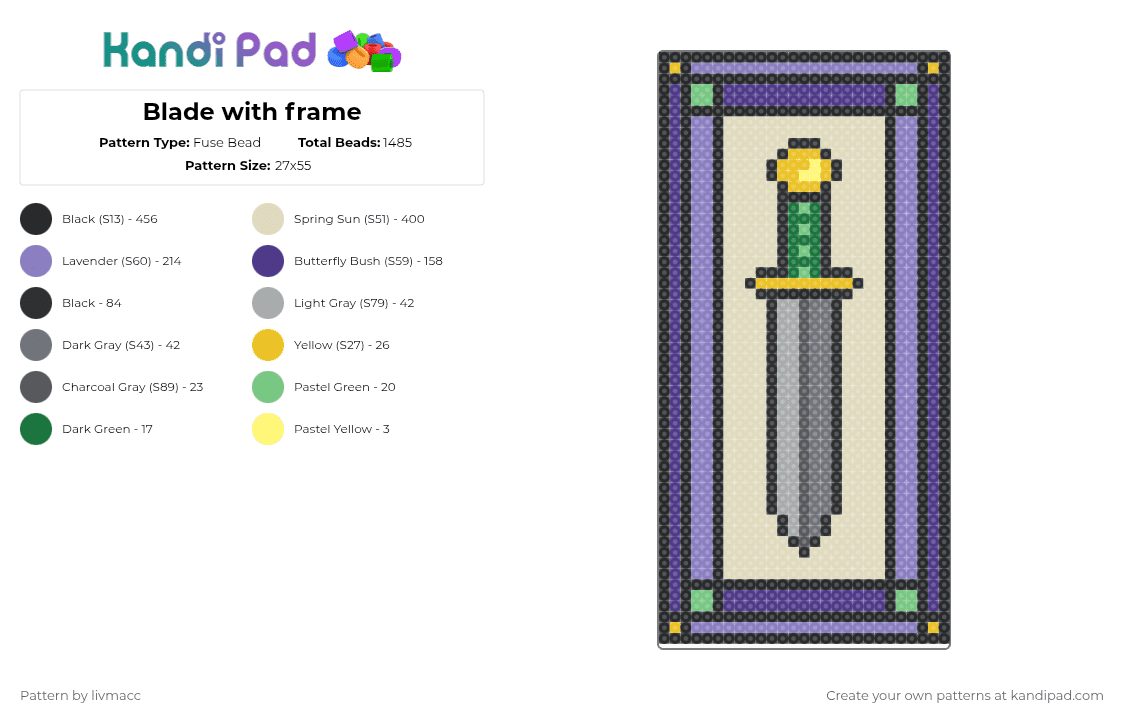 Blade with frame - Fuse Bead Pattern by livmacc on Kandi Pad - 