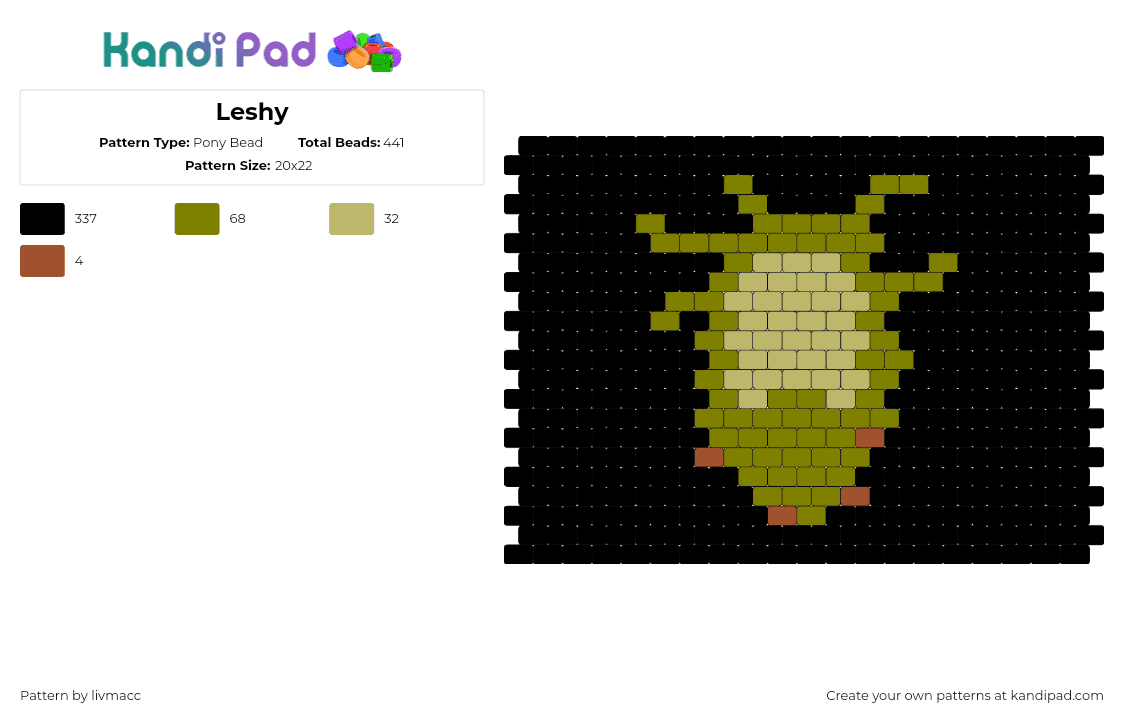 Leshy - Pony Bead Pattern by livmacc on Kandi Pad - leshy,mythological,deity,forest,earthy,panel,green,black