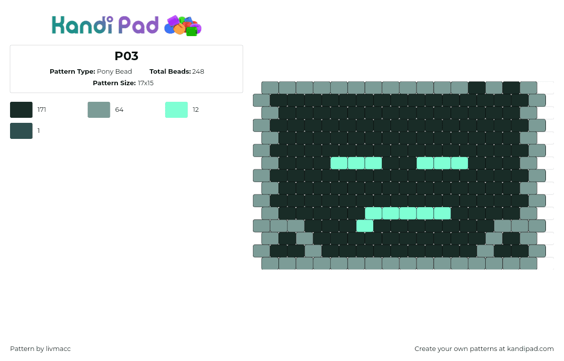 P03 - Pony Bead Pattern by livmacc on Kandi Pad - p03,inscryption,video game,scrybe,technology,ai,robot,face,green