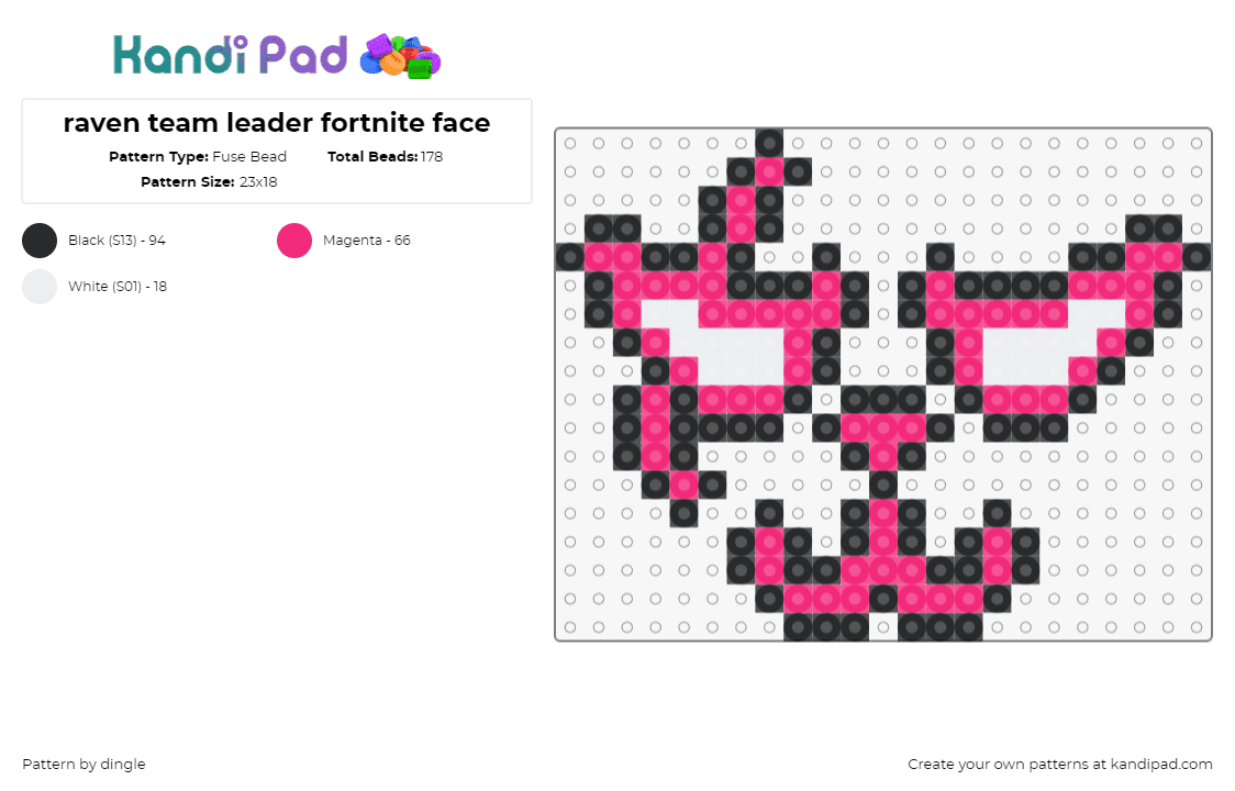 raven team leader fortnite face - Fuse Bead Pattern by dingle on Kandi Pad - raven team leader,fortnite,face,video game,pink,white