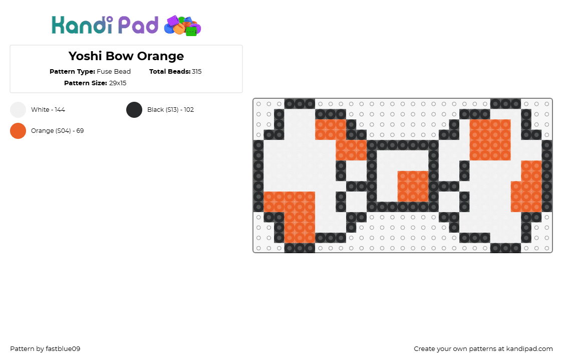 Yoshi Bow Orange - Fuse Bead Pattern by fastblue09 on Kandi Pad - yoshi,bow,mario,tie,spots,clothing,nintendo,video game,white,orange