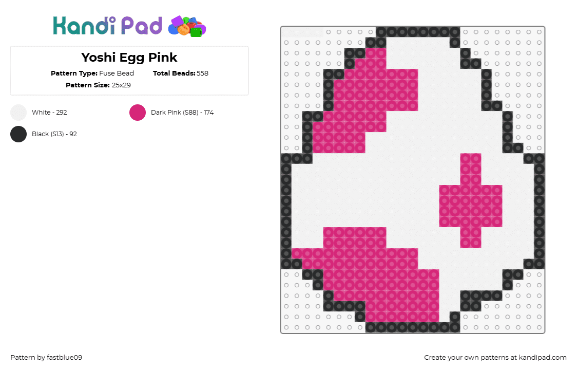 Yoshi Egg Pink - Fuse Bead Pattern by fastblue09 on Kandi Pad - yoshi,egg,mario,spots,nintendo,video game,white,pink