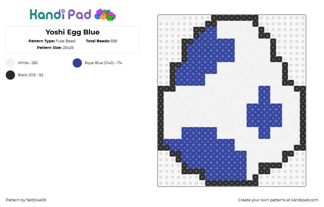 Yoshi Egg Blue - Fuse Bead Pattern by fastblue09 on Kandi Pad - yoshi,egg,mario,spots,nintendo,video game,white,blue