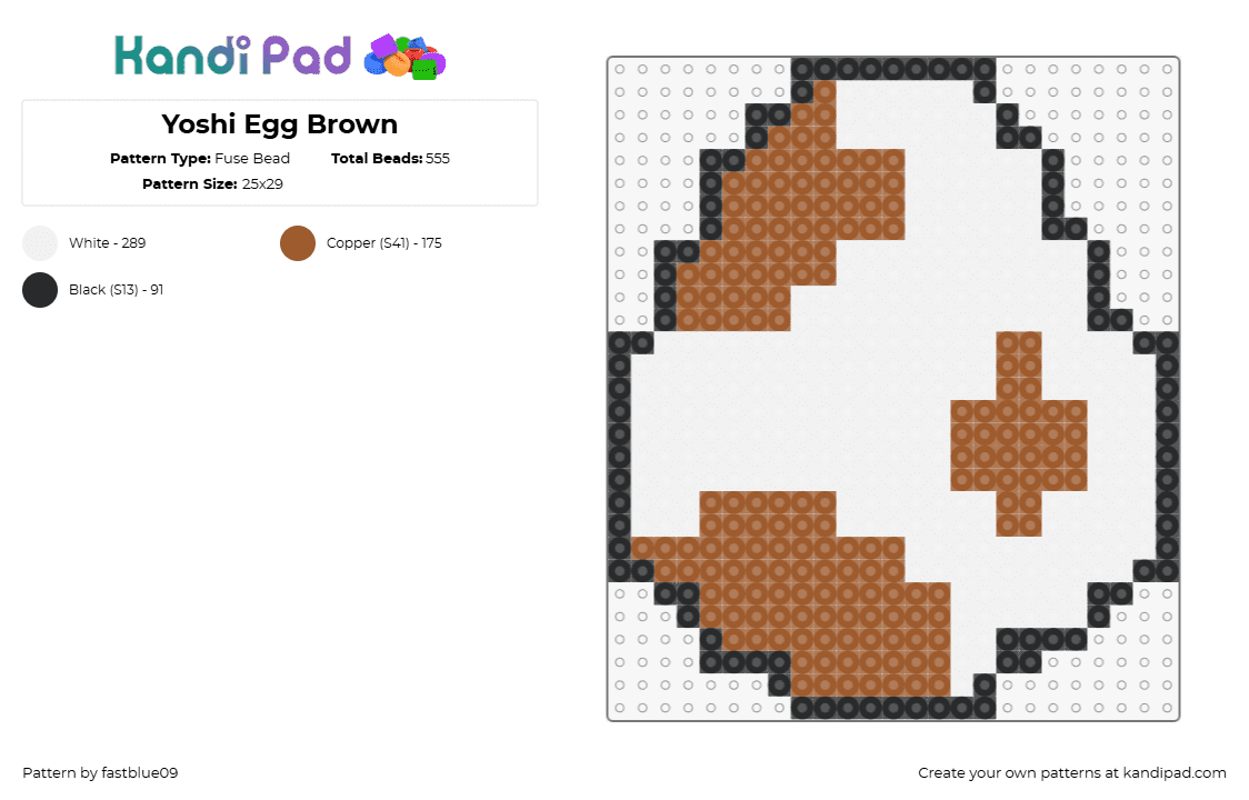 Yoshi Egg Brown - Fuse Bead Pattern by fastblue09 on Kandi Pad - yoshi,egg,mario,spots,nintendo,video game,white,brown