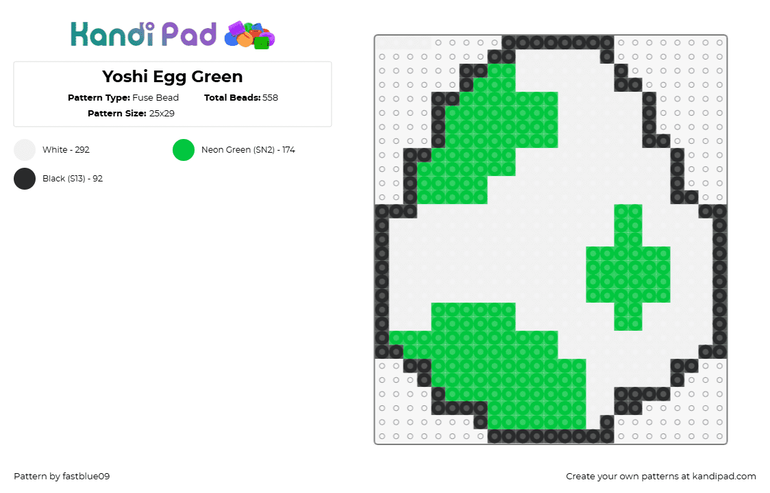 Yoshi Egg Green - Fuse Bead Pattern by fastblue09 on Kandi Pad - yoshi,egg,mario,spots,nintendo,video game,white,green