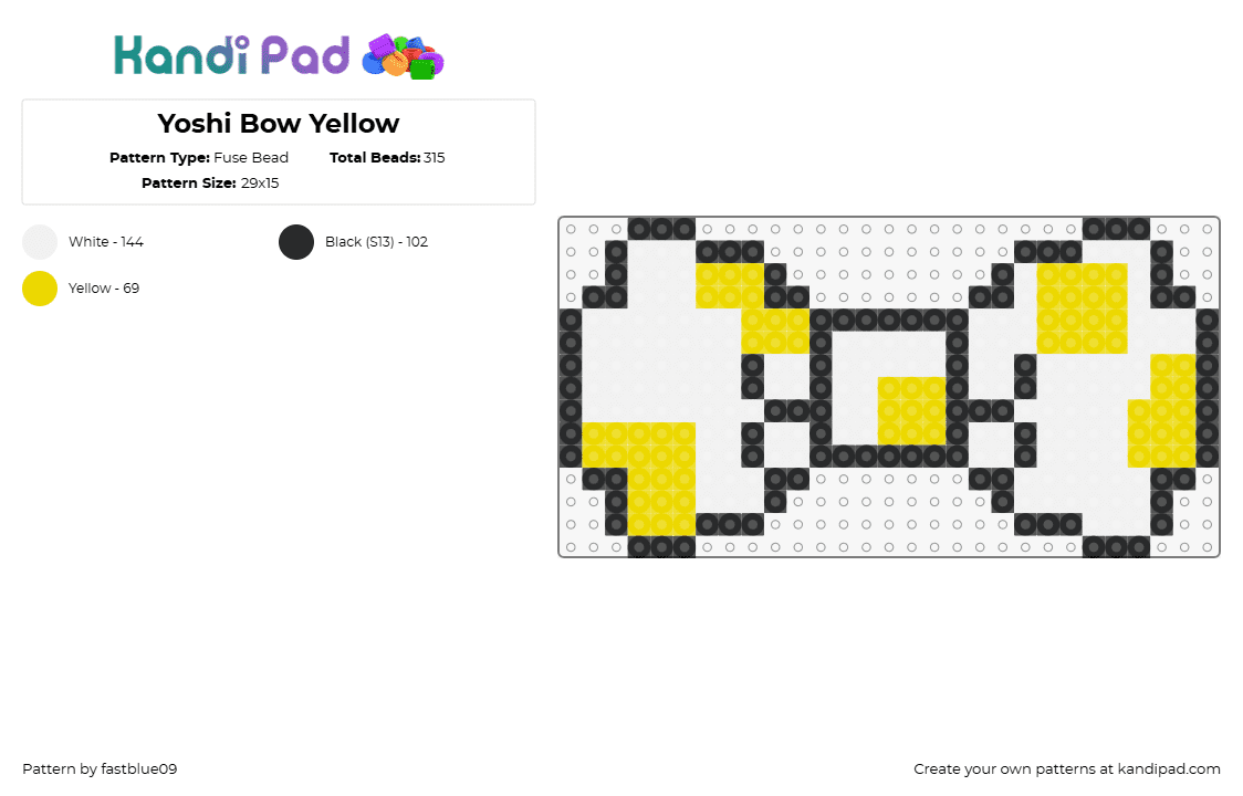 Yoshi Bow Yellow - Fuse Bead Pattern by fastblue09 on Kandi Pad - yoshi,bow,mario,tie,spots,clothing,nintendo,video game,white,yellow