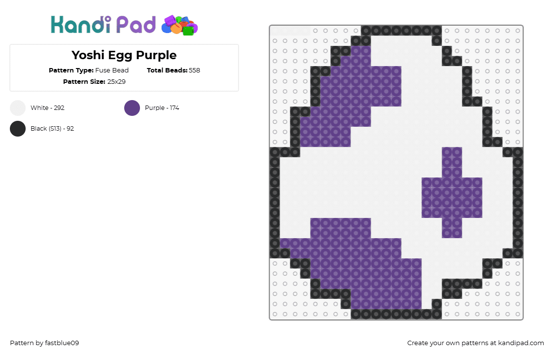 Yoshi Egg Purple - Fuse Bead Pattern by fastblue09 on Kandi Pad - yoshi,egg,mario,spots,nintendo,video game,white,purple