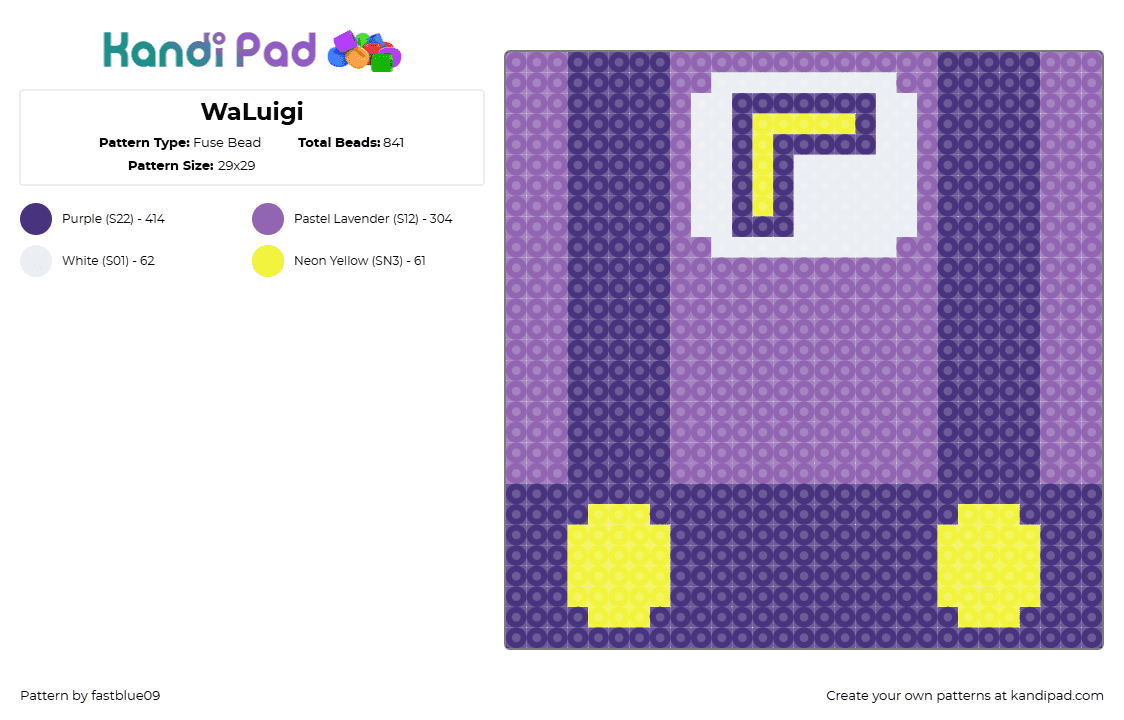 WaLuigi - Fuse Bead Pattern by fastblue09 on Kandi Pad - waluigi,mario,nintendo,suspenders,clothing,video game,purple,yellow