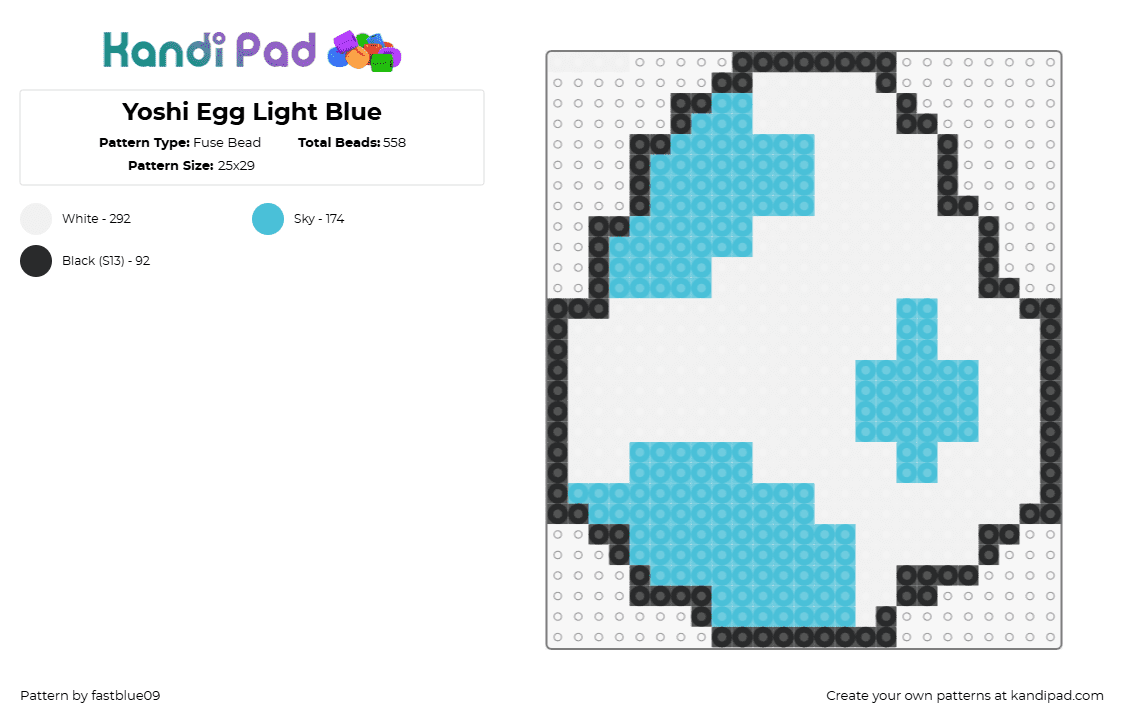 Yoshi Egg Light Blue - Fuse Bead Pattern by fastblue09 on Kandi Pad - yoshi,egg,mario,spots,nintendo,video game,white,light blue