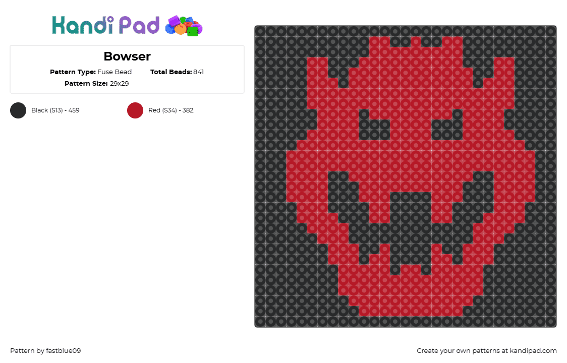 Bowser - Fuse Bead Pattern by fastblue09 on Kandi Pad - bowser,mario,silhouette,nintendo,villain,spooky,panel,video game,red,black