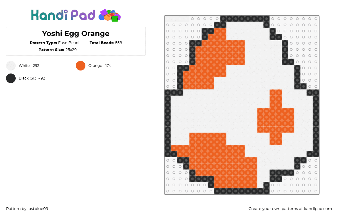 Yoshi Egg Orange - Fuse Bead Pattern by fastblue09 on Kandi Pad - yoshi,egg,mario,spots,nintendo,video game,white,orange