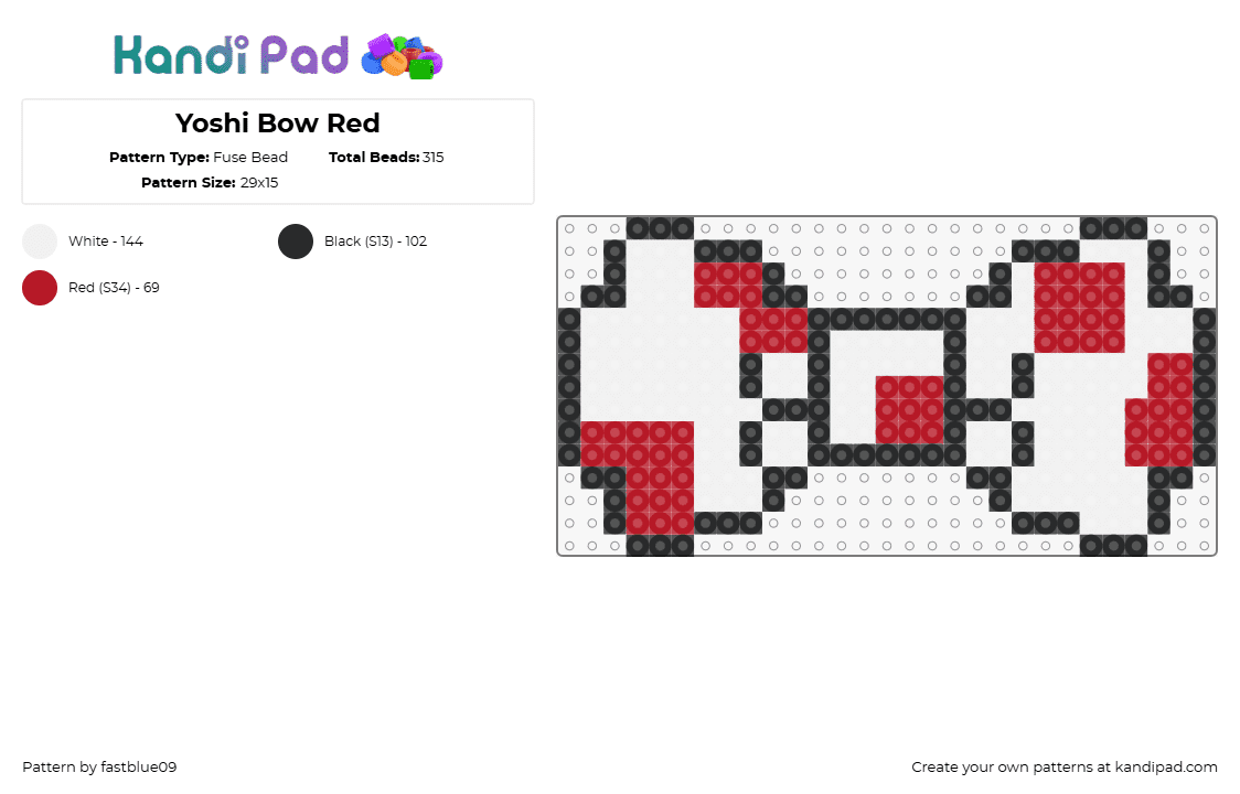 Yoshi Bow Red - Fuse Bead Pattern by fastblue09 on Kandi Pad - yoshi,bow,mario,tie,spots,clothing,nintendo,video game,white,red